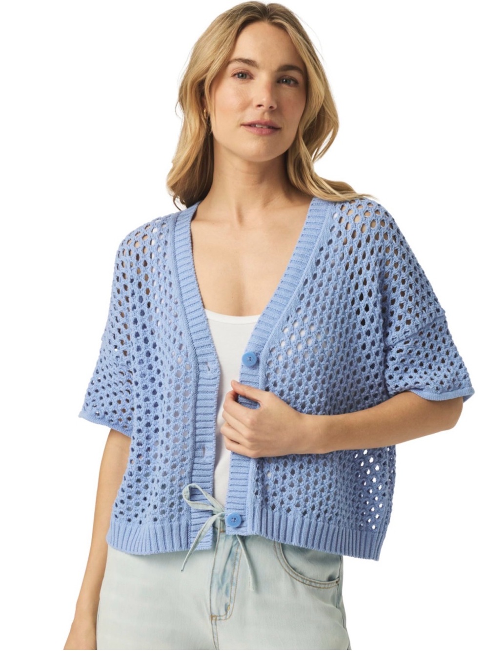Splendid Nina Pointelle Short Sleeve Cardigan, Medium
